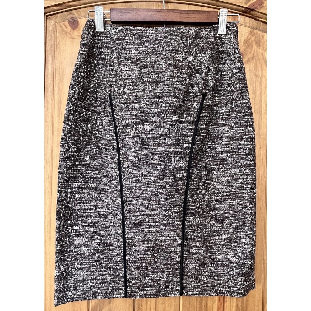 Cynthia Steffe Lace Up Tweed Pencil‎ Skirt Size 4 Grey Brown Goth Academia Mod